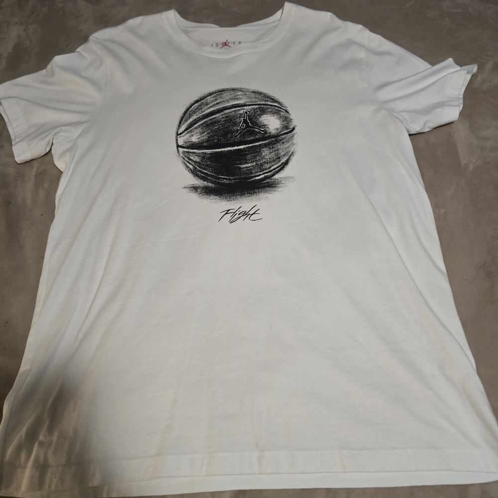 Men's Jordan White Short Sleeve T-Shirt with Black Basketball Graphic